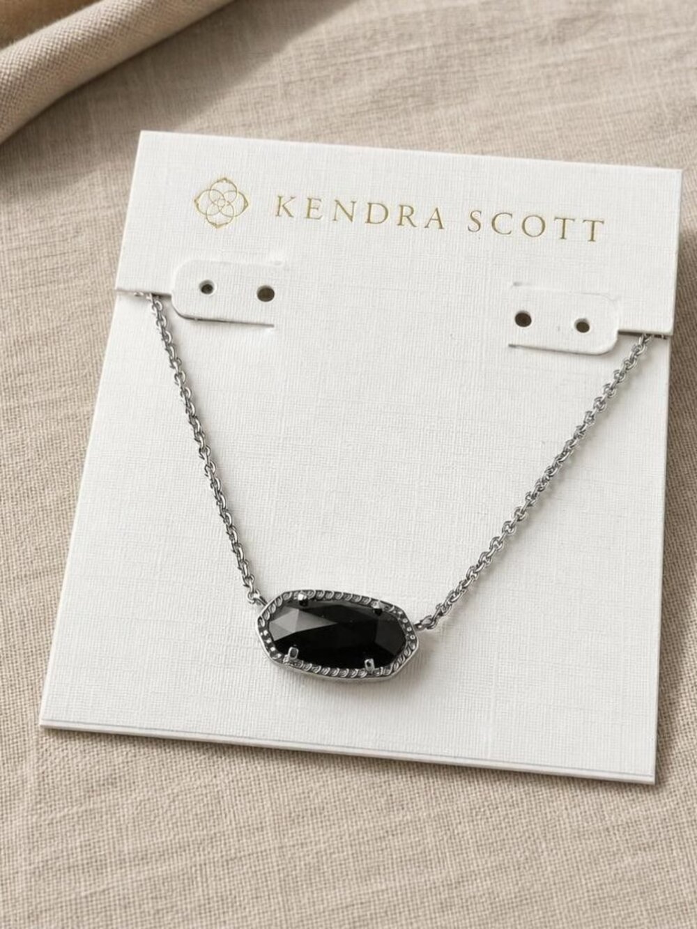 Kendra Scott Elisa Silver Black Glass Pendant Necklace